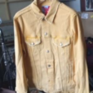 Post LA Adaptation yellow distressed denim jacket
